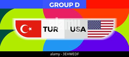 Türkei vs. United States Football Match, Gruppenphase Fußball-Turnier Illustration. Perfekt für Fußballturniere, Spielstätten, Sportübertragungen und m Stock Vektor
