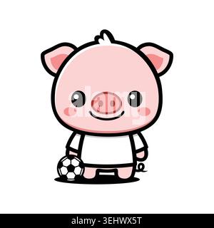 Niedlicher Pig Soccer Spieler Cartoon Charakter, Kawaii Animal Sports Maskottchen Stock Vektor