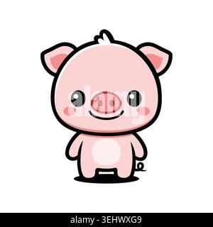 Niedliche Pig Cartoon Figur Illustration, Kawaii Pink Farm Tier Maskottchen Stock Vektor