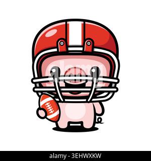 Niedlicher Pig Football Spieler Cartoon Charakter, Kawaii Animal Sports Maskottchen Stock Vektor