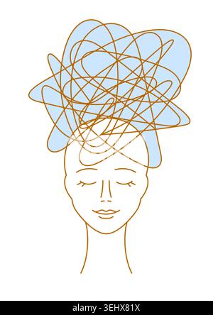 Illustration der psychischen Gesundheit. Verwirrung im Kopf. Weiblicher Charakter mit psychischen Problemen. Stock Vektor