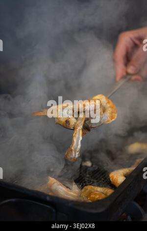 Garnelen im Dampf Stockfoto