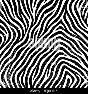 Ein organisches Muster mit schwarzem und weißem Tiermuster mit fließenden zebraartigen Streifen mit dezenter Grunge- oder zerkratzter Textur Stock Vektor