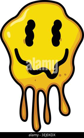 Psychedelisch schmelzendes Smiley-Gesicht, das Glückskonzept zeigt Stock Vektor