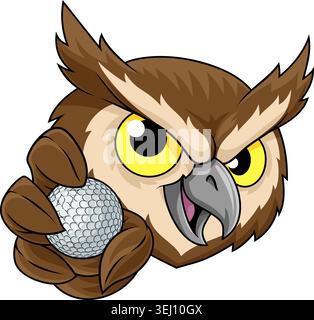 Ein Eulen-Vogel-Golf-Sportteam-Maskottchen mit einem Ball. Stock Vektor