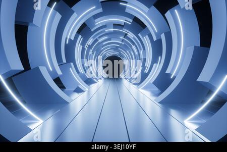 Abstrakter Rundring Hintergrund Tunnel, architektonische Tapete. 3D-Rendering. 3D-Abbildung. Stockfoto
