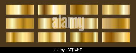 Premium Gold-Verläufe. Kupferfolie für metallische Palette und Farbmuster. Sammlung von glänzenden Hintergründen und Borten aus glänzendem Champagner und polierter Bronze Stock Vektor