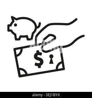Sichere Einsparungen Bargeld Hand mit schwarzem Vektorsymbol. Das Kapitalschutzkonzept visualisiert das Sparen von Sparkassen. eps 10 Stock Vektor