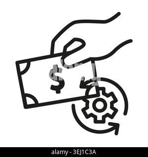 Finanzmechanismus Cash Hand mit schwarzem Vektor-Symbol. Das Geldmanagement-Konzept ergänzt die unternehmensweiten Verarbeitungsprojekte. eps 10 Stock Vektor