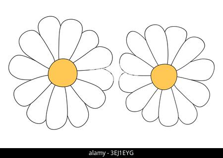 Set aus Kamillensilhouette. Sammlung von handgezeichneten verschiedenen dekorativen blühenden Gänseblüten. Elegante botanische Vektor-Illustration Stock Vektor