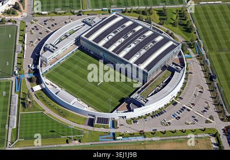 Aus der Vogelperspektive des Trainingszentrums Etihad Campus in Manchester City Stockfoto