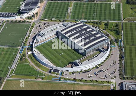 Aus der Vogelperspektive des Trainingszentrums Etihad Campus in Manchester City Stockfoto