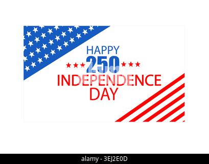 Grußkartensammlung zum 250. Unabhängigkeitstag der USA. Festliche Vorlagen für den 4. Juli mit amerikanischen Flaggenfarben, Sternen und Werbeträgern Stockfoto