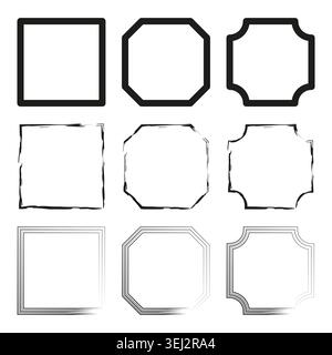 Sammlung von geometrischen und handgezeichneten Rahmenvektoren. Perfekt für Fotodekoration und Vintage-Designprojekte. EPS 10. Stock Vektor