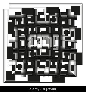 Abstraktes geometrisches Raster in Schwarz und weiß mit Vektor aus gewebten Linien. Ideal für moderne Textil-Drucke und Grafikdesign im Hintergrund. EPS 10. Stock Vektor