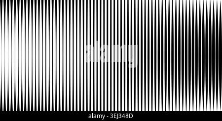 Gerades vertikales Linienmuster mit Rasterverlaufseffekt. Abstrakter monochromer Hintergrund mit parallelen Streifen in Schwarzweiß für optische Textur. Stock Vektor