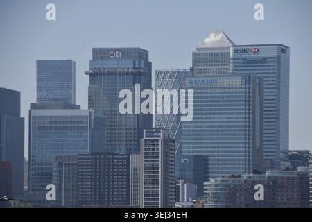 London, Großbritannien. Mai 2026. Tagesblick auf die Bürotürme und die Bankzentrale in Canary Wharf. Quelle: Vuk Valcic/Alamy Stockfoto