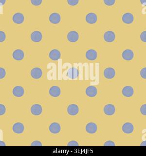 Blaues, nahtloses Muster mit handgezeichneten geometrischen Kreisen auf gelbem Hintergrund. Abstraktes grafisches Ornament und moderner minimalistischer Stil. Für Fab Stockfoto