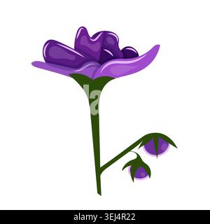Ein leuchtendes violettes afrikanisches Violett mit zarten Blütenblättern und tiefvioletten Tönen, dargestellt auf weißem Hintergrund. Perfekt für die Begrüßung Stock Vektor