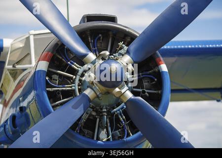 Ansicht der Propellerflugzeugansicht. Geringe Schärfentiefe Stockfoto