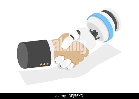 3D Isometrische flache konzeptionelle Darstellung moderner Technologien, künstlicher Intelligenz, Mensch vs Cyborg Competition Stockfoto