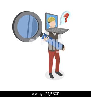 3D Isometrische flache konzeptionelle Illustration von Online-Forschung, maschinellem Lernen, künstlicher Intelligenz Stockfoto