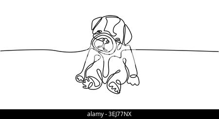 Minimalistische Linienzeichnung eines niedlichen sitzenden Pug Hündchens Stock Vektor