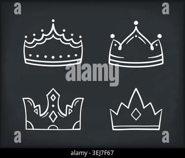 Handgezeichnete Kronensymbole, vier Königs- oder Königskronen, Vektor-eps10-Illustration Stock Vektor