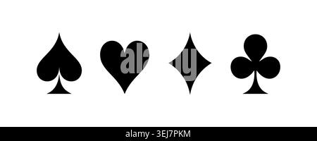 Stilvolle Warenkorb Anzug Icon Set Clubs Diamanten Herz Pik Silhouette Icons Logo Karten für Poker Gaming, Glücksspiel, Wetten Casino Spielautomat Grafik Stock Vektor