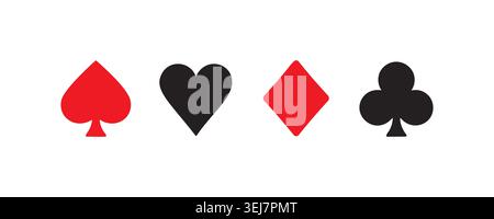 Warenkorb Anzug Icon Set Clubs Diamanten Herz Pik Silhouette Icons Logo Karten für Poker Gaming, Glücksspiel, Wetten Casino Spielautomaten Grafik Elemente Stock Vektor