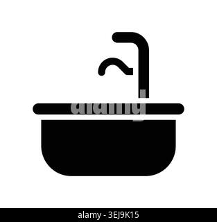 Eine minimalistische Silhouette Illustration eines Küchenwaschbecken mit Wasserhahn, die Hygiene und Funktionalität fördert. Perfekt für Heim- und Sanitär-Themen in des Stock Vektor