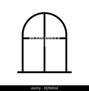 Diese minimalistische Illustration zeigt eine einfache bogenförmige Fensterumrandung auf einem sauberen weißen Hintergrund. Ideal für Konstruktionsprojekte im Zusammenhang mit Architektur und Stock Vektor