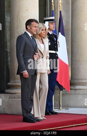 Paris, Frankreich. Mai 2026. Der Präsident der Republik, Emmanuel Macron, und seine Frau Brigitte Macron begrüßten den Präsidenten der Republik Indonesien, Herrn Prabowo Subianto, und seinen Sohn Didit Hediprasetyo am 28. Mai 2026 - 28/05/2026 - France/Ile-de-France (Region)/Paris - Julien Mattia/Le Pictorium Credit: LE PICTORIUM/Alamy Live News Stockfoto