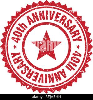 Stempel zum 40. Geburtstag. Rote Grunge-Rundmarke zum 40. Geburtstag Stock Vektor