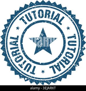 Stempel für Lernprogramme. Tutorial Blauer Grunge runder Stempel Stock Vektor