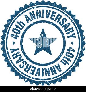 Stempel zum 40. Geburtstag. Blauer Grunge-Rundstempel zum 40. Geburtstag Stock Vektor