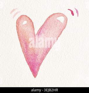 Rosafarbenes Aquarellherz mit Pinselstrichen auf weißem Hintergrund, das Liebe und Romantik im künstlerischen Stil symbolisiert Stockfoto
