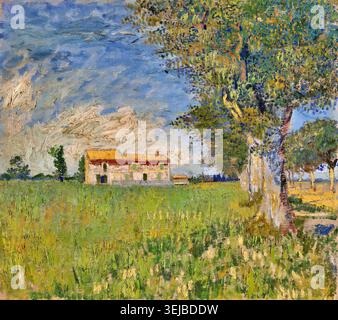 Vincent van Gogh „Bauernhof in einem Weizenfeld“ 1888 französisches Öl Arles Rote-Dach-Bauernhof Goldener Weizen | Archium Stockfoto
