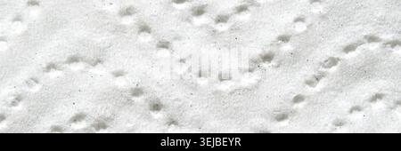 Nahaufnahme einer strukturierten Schneeoberfläche mit gemusterten Einbuchtungen an einem Wintertag Stockfoto