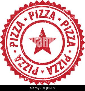 Pizzastempel. Pizza roter Grunge runder Stempel Stock Vektor