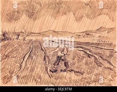 Vincent van Gogh 'Closed Field with a Sower in the Rain' 1890 French Oil Dutch Peasant in Field | Archium Stockfoto