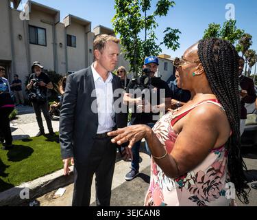 LOS ANGELES, KALIFORNIEN - 20. MAI 2026: Bürgermeisterkandidat Spencer Pratt veranstaltet eine Blockparty im Hyde Park in South Los Angeles. Stockfoto