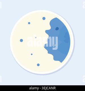 Flacher Vektor-Mondaufkleber mit blauer Gesichtssilhouette auf beigefarbenem Kreis, Raum und Nachthimmel-Symbol Stock Vektor