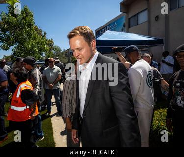 LOS ANGELES, KALIFORNIEN - 20. MAI 2026: Bürgermeisterkandidat Spencer Pratt veranstaltet eine Blockparty im Hyde Park in South Los Angeles. Stockfoto