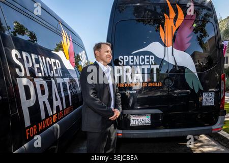 LOS ANGELES, KALIFORNIEN - 20. MAI 2026: Bürgermeisterkandidat Spencer Pratt veranstaltet eine Blockparty im Hyde Park in South Los Angeles. Stockfoto