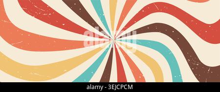 Wirbeln Sie groovige Starburst. Vintage Grunge Radialburst. Abstrakte Wirbeltapete. Retro-Hintergrund mit Rauschstruktur. Sommer Vektorkunst Stock Vektor