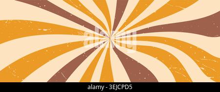 Wirbeln Sie groovige Starburst. Abstrakter Radialburst der 70er Jahre. Retro-Hintergrund mit Grunge-Textur. Vintage-Sommerdesign. Vektorabbildung Stock Vektor