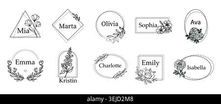 Logo für Hochzeit und Markendesign. Personalisiertes Vektorelement im Blumendesign. Moderner Monogramm-Rahmen mit Vintage-Blumenmuster. Perfekt für Schmuck, Einladung, Label Stock Vektor