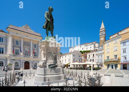 Piran, Slowenien. Mai 2026. Die Statue von Giuseppe Tartini im Stadtzentrum Stockfoto