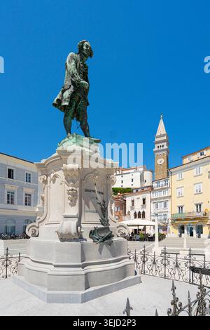 Piran, Slowenien. Mai 2026. Die Statue von Giuseppe Tartini im Stadtzentrum Stockfoto